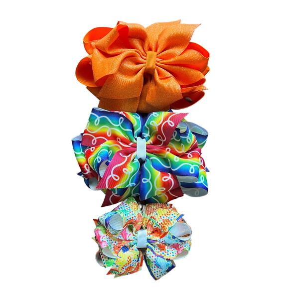 Bow Bundle Rainbow Double Stack Interchangeable 5", 4", 3" Bows Dinosaur Glitter - Picture 1 of 7